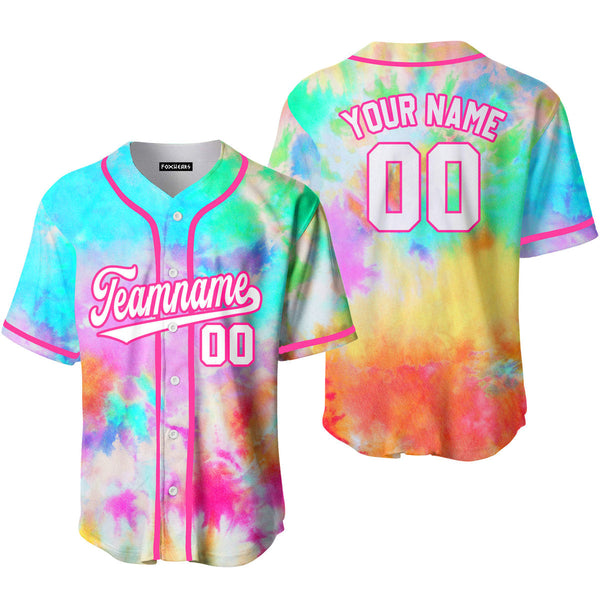 Custom Colorful Tie Dye White Pink Custom Baseball Jerseys For Men & Women