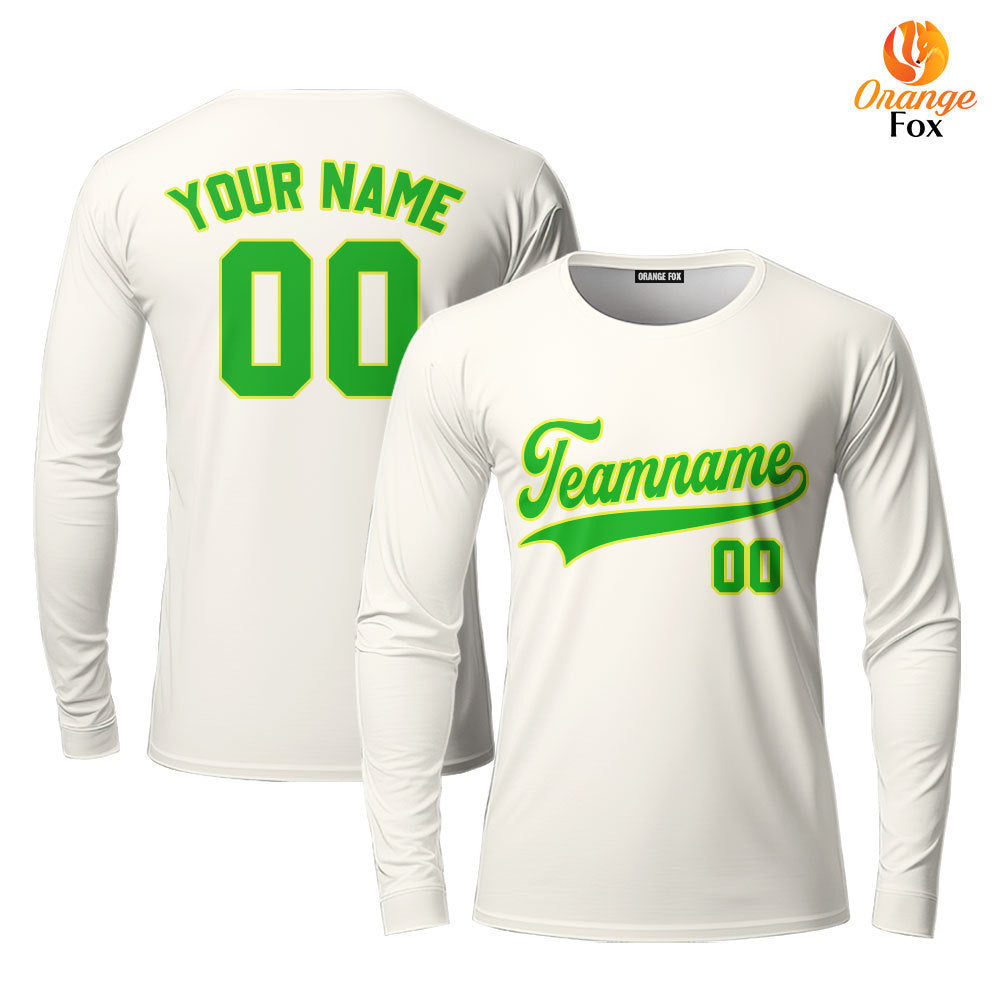 Custom Cream Kelly Green Yellow Custom Long Sleeve T-Shirt For Men & Women