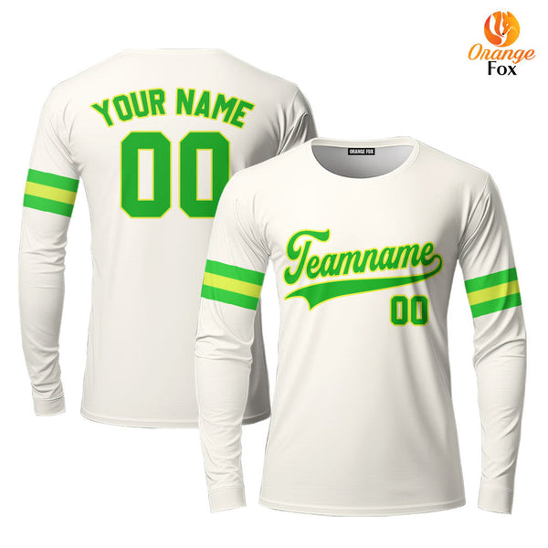 Custom Cream Kelly Green Yellow Custom Long Sleeve T-Shirt For Men & Women