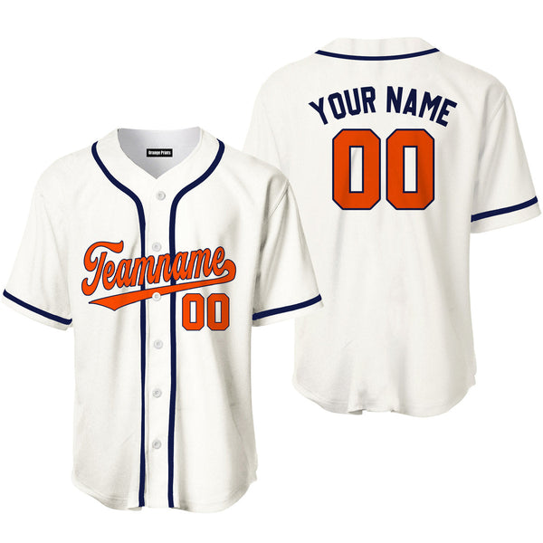 Custom Cream Navy Blue Orange Baseball Jerseys For Men & Women