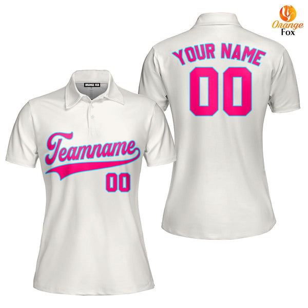 Custom Cream Pink Blue Custom Polo Shirt For Women