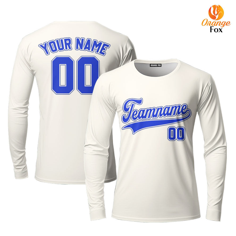 Custom Cream Royal Blue Orange Custom Long Sleeve T-Shirt For Men & Women