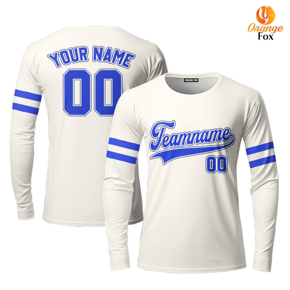 Custom Cream Royal Blue Orange Custom Long Sleeve T-Shirt For Men & Women