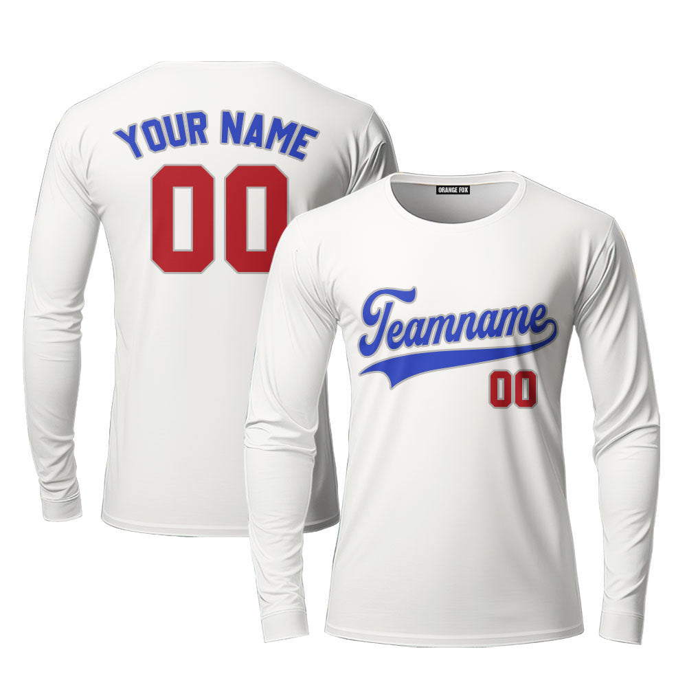 Custom Cream Royal Blue Red Custom Long Sleeve T-Shirt For Men & Women