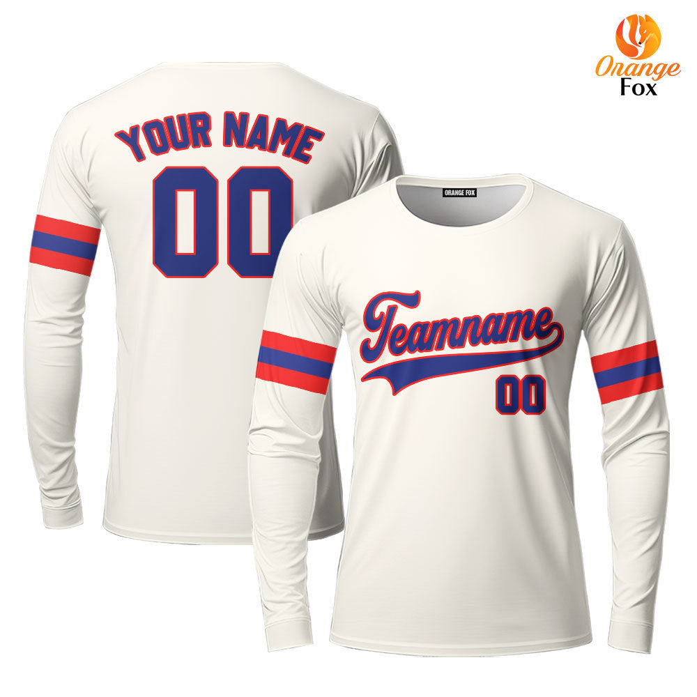 Custom Cream Royal Blue Red Custom Long Sleeve T-Shirt For Men & Women