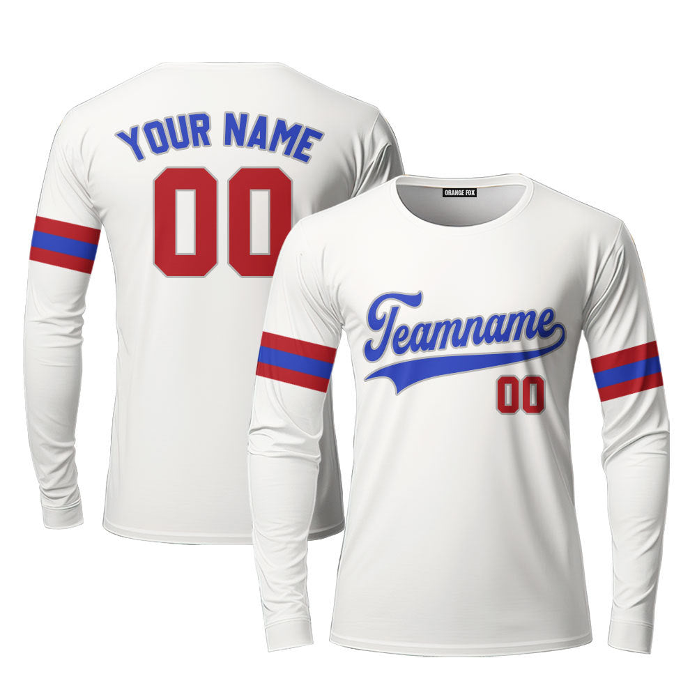 Custom Cream Royal Blue Red Custom Long Sleeve T-Shirt For Men & Women