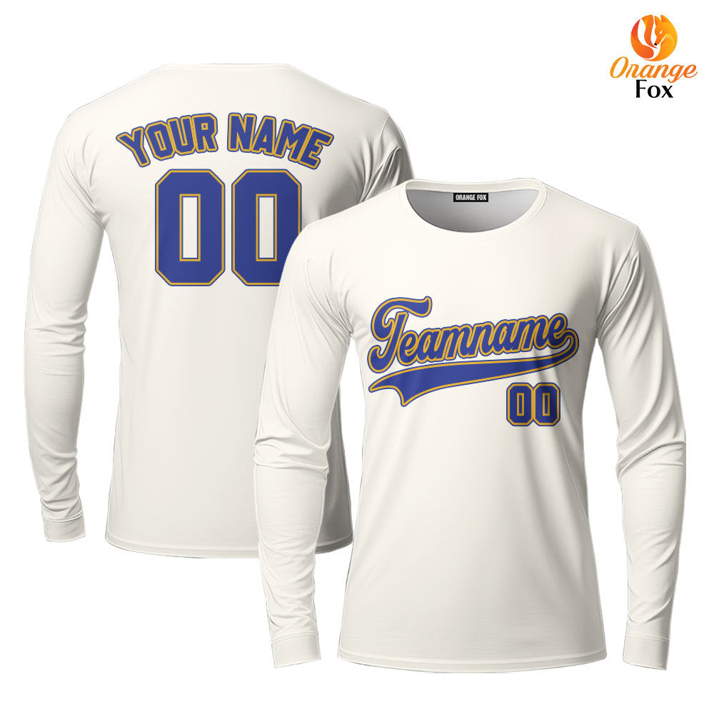 Custom Cream Royal Blue Yellow Custom Long Sleeve T-Shirt For Men & Women