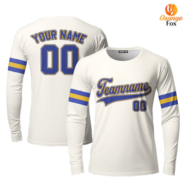 Custom Cream Royal Blue Yellow Custom Long Sleeve T-Shirt For Men & Women