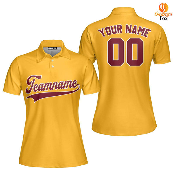 Custom Crimson And Yellow Custom Polo Shirt For Women