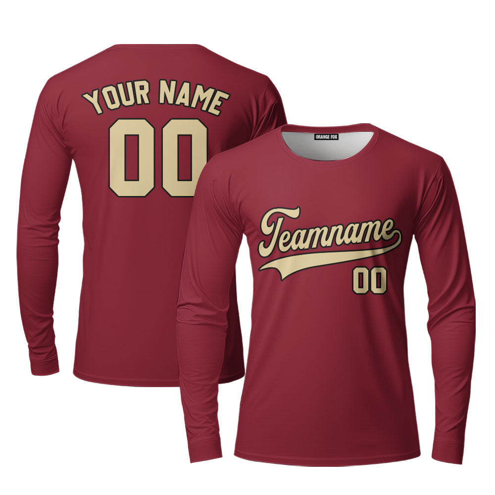 Custom Crimson Red Cream Custom Long Sleeve T-Shirt For Men & Women