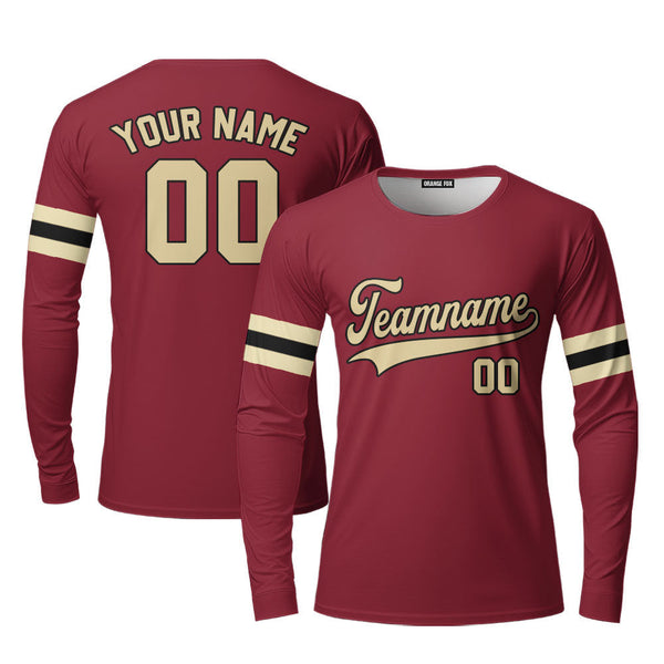 Custom Crimson Red Cream Custom Long Sleeve T-Shirt For Men & Women