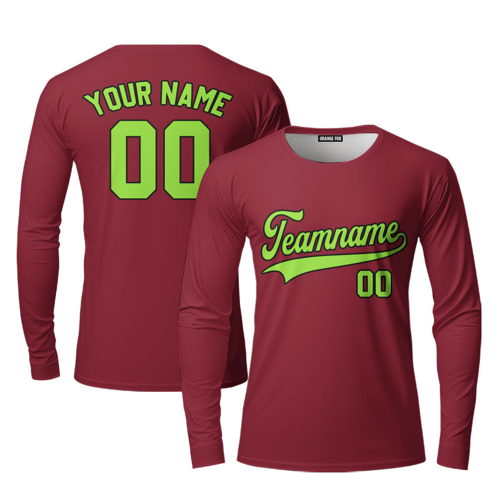 Custom Crimson Red Green Custom Long Sleeve T-Shirt For Men & Women