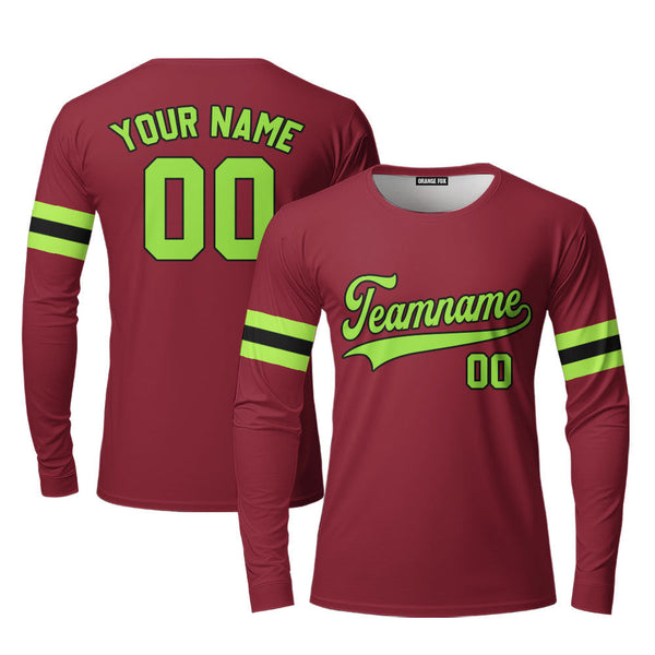 Custom Crimson Red Green Custom Long Sleeve T-Shirt For Men & Women