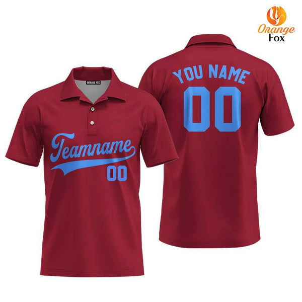 Custom Crimson Red Light Blue Custom Polo Shirt For Men