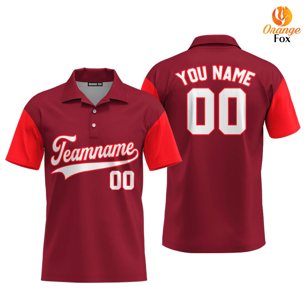 Custom Crimson Red Raglan White Custom Polo Shirt For Men