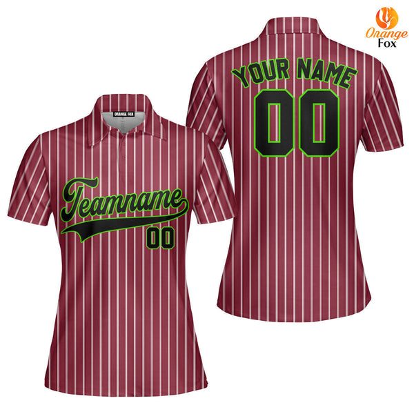 Custom Crimson White Pinstripe Black Green Custom Polo Shirt For Women