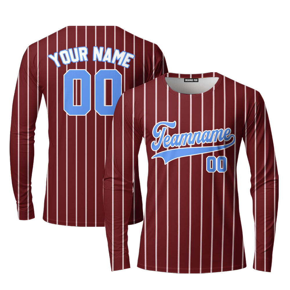 Custom Crimson White Pinstripe Light Blue Custom Long Sleeve T-Shirt For Men & Women