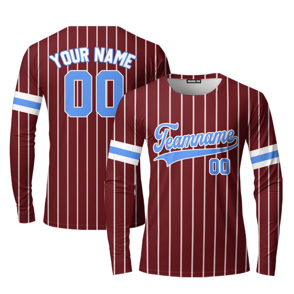 Custom Crimson White Pinstripe Light Blue Custom Long Sleeve T-Shirt For Men & Women