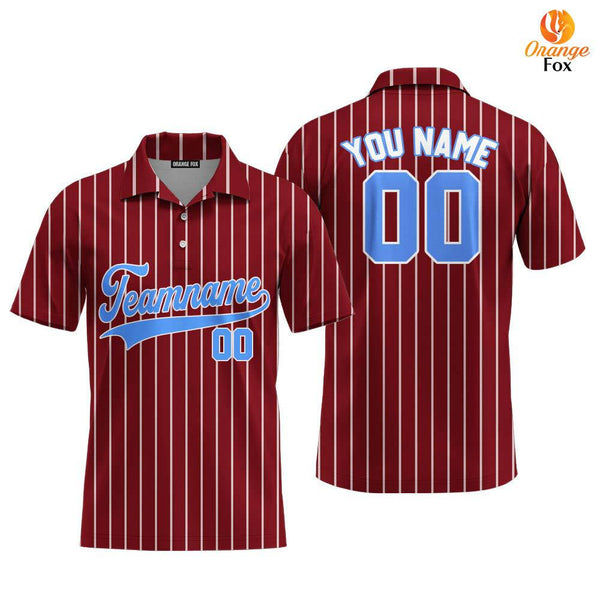 Custom Crimson White Pinstripe Light Blue Custom Polo Shirt For Men