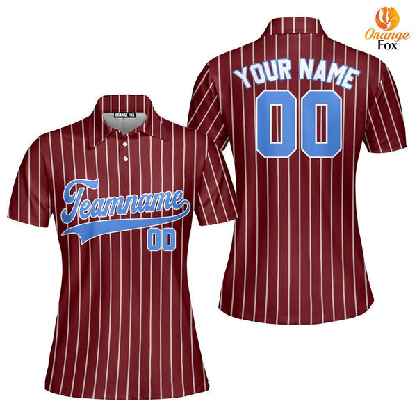 Custom Crimson White Pinstripe Light Blue Custom Polo Shirt For Women