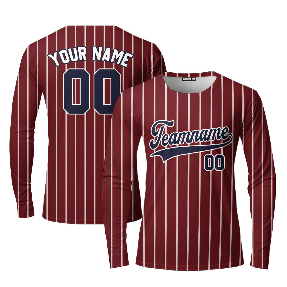 Custom Crimson White Pinstripe Navy Blue Custom Long Sleeve T-Shirt For Men & Women