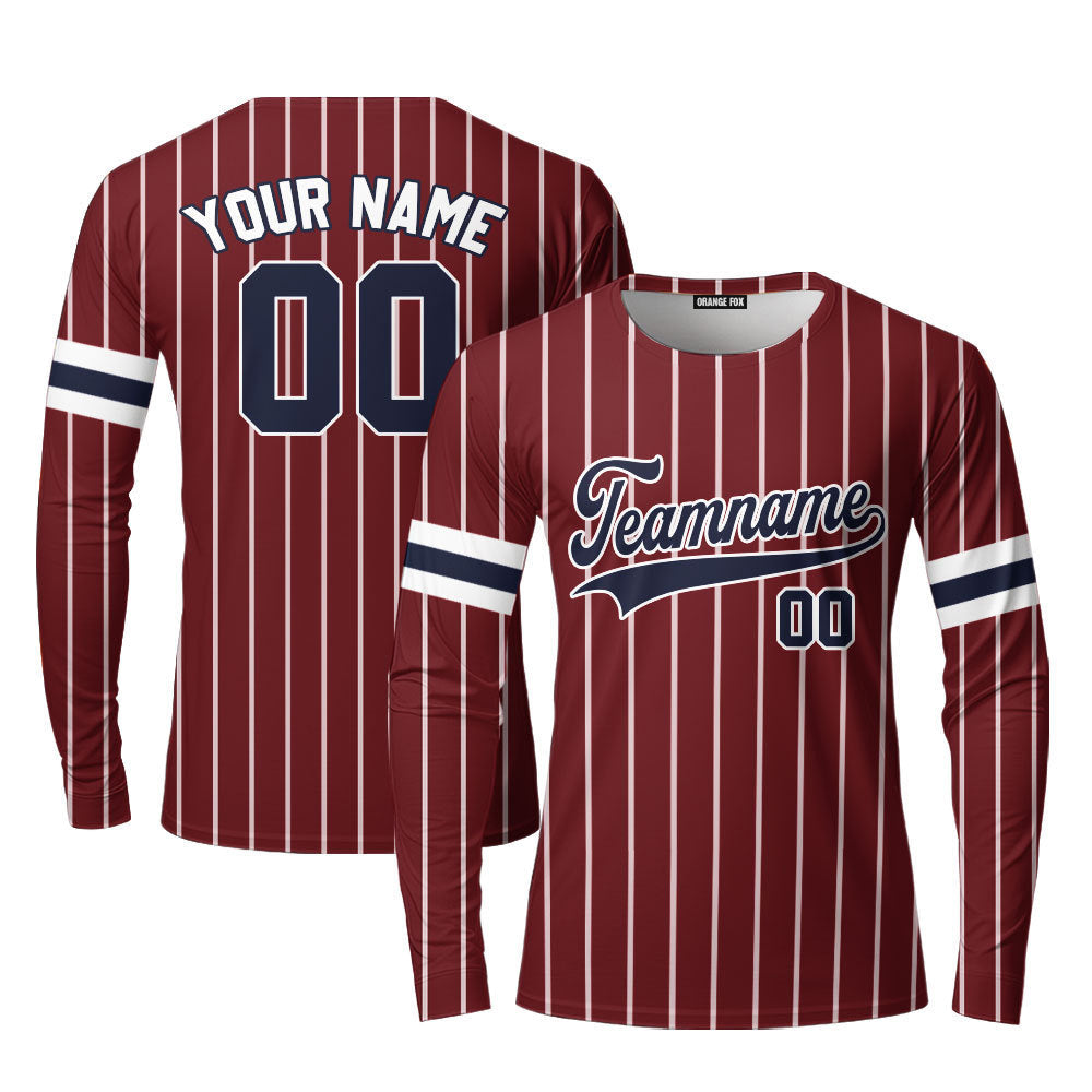 Custom Crimson White Pinstripe Navy Blue Custom Long Sleeve T-Shirt For Men & Women