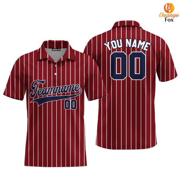 Custom Crimson White Pinstripe Navy Blue Custom Polo Shirt For Men