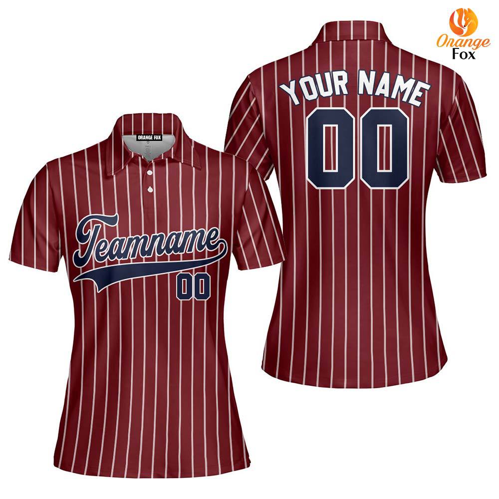 Custom Crimson White Pinstripe Navy Blue Custom Polo Shirt For Women