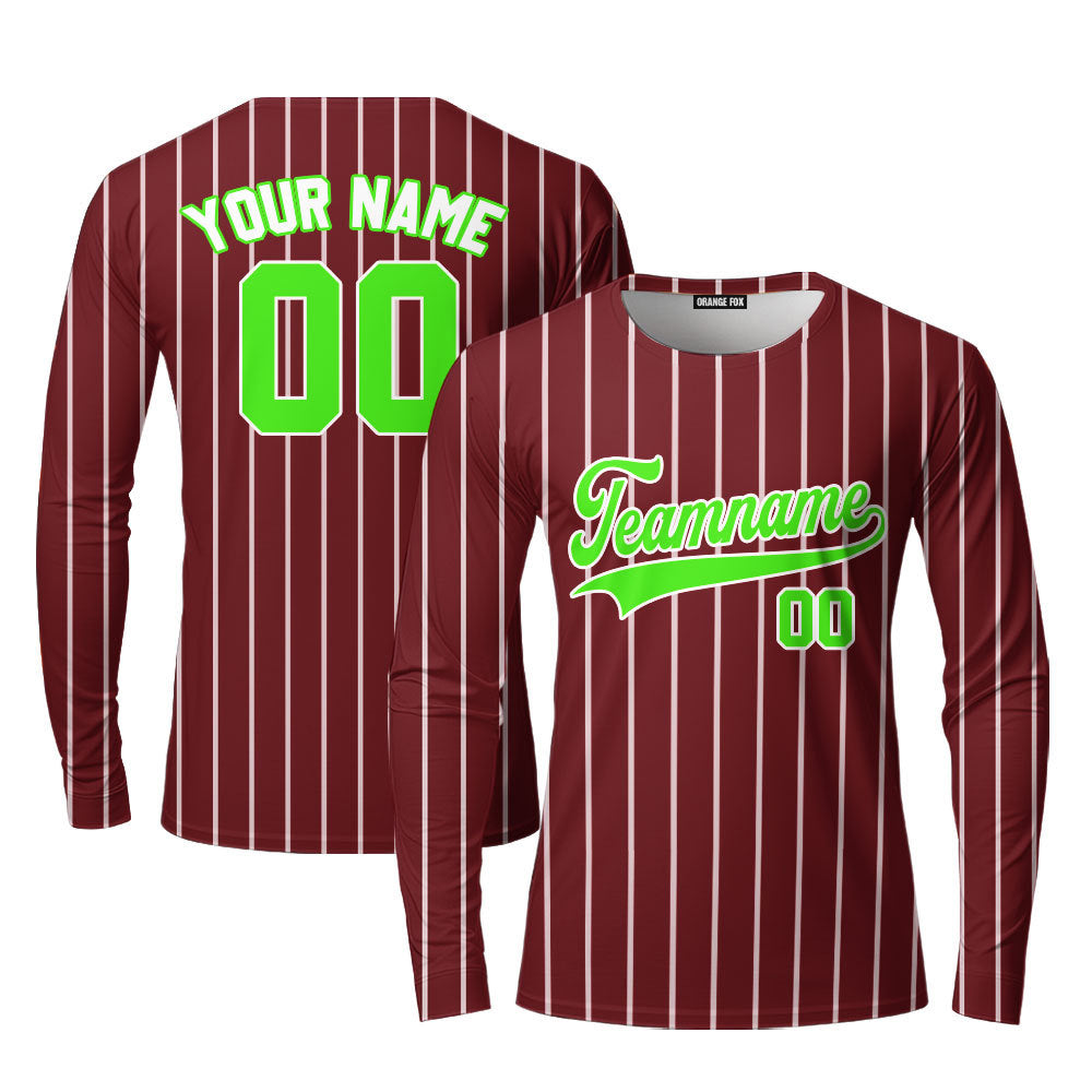 Custom Crimson White Pinstripe Neon Green Custom Long Sleeve T-Shirt For Men & Women