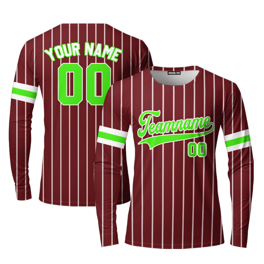 Custom Crimson White Pinstripe Neon Green Custom Long Sleeve T-Shirt For Men & Women