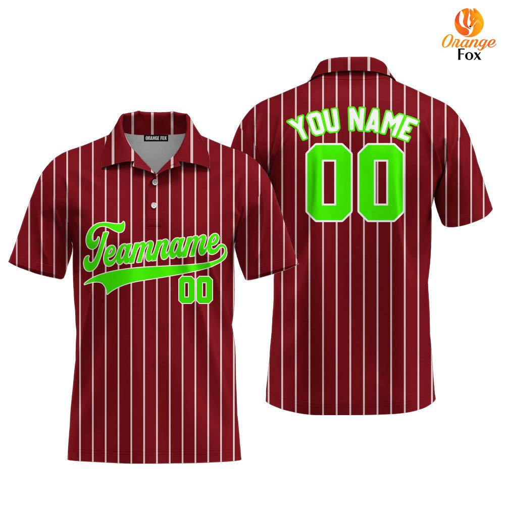 Custom Crimson White Pinstripe Neon Green Custom Polo Shirt For Men