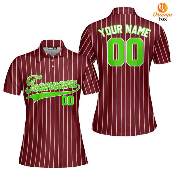 Custom Crimson White Pinstripe Neon Green Custom Polo Shirt For Women