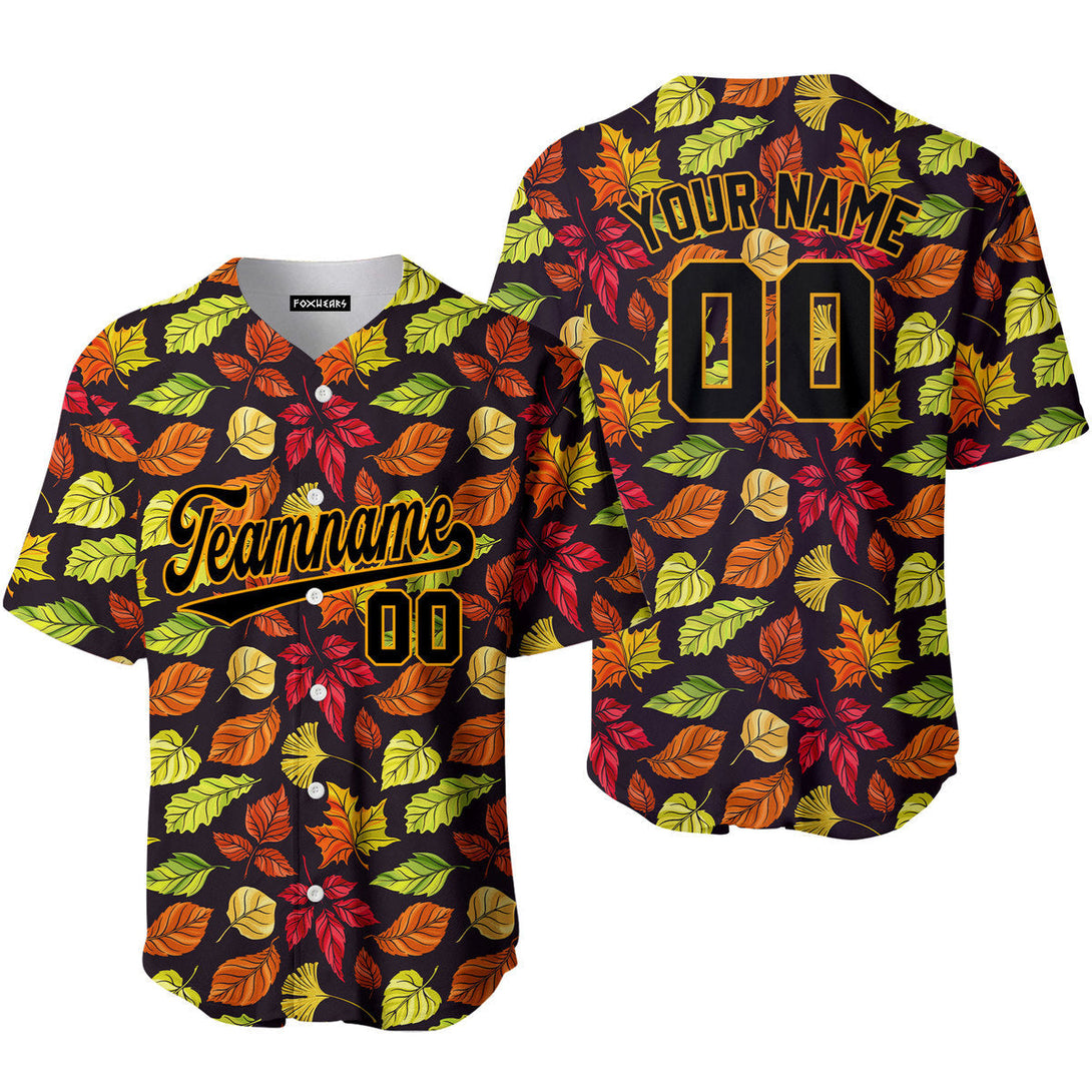 Custom Falls Leaves Love Autumn Black Yellow Custom Baseball Jerseys For Men & Women