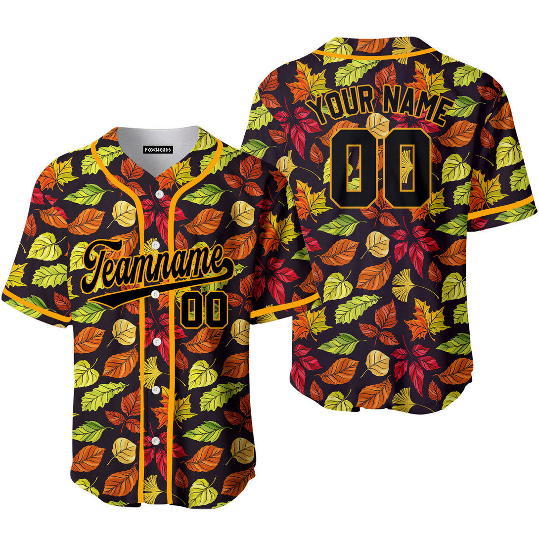 Custom Falls Leaves Love Autumn Black Yellow Custom Baseball Jerseys For Men & Women