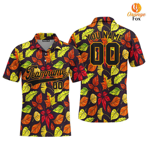 Custom Falls Leaves Love Autumn Black Yellow Custom Polo Shirt For Men