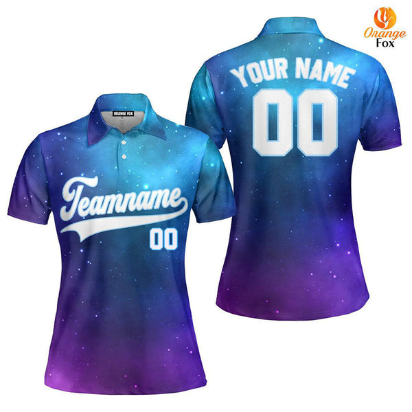 Custom Fantasy Galaxy Pattern White Light Blue Custom Polo Shirt For Women