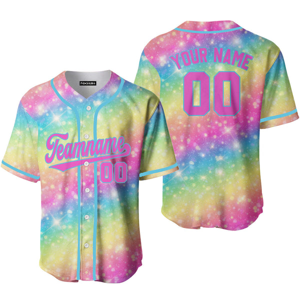 Custom Fantasy LGBT Rainbow Pattern Pink Light Blue Custom Baseball Jerseys For Men & Women