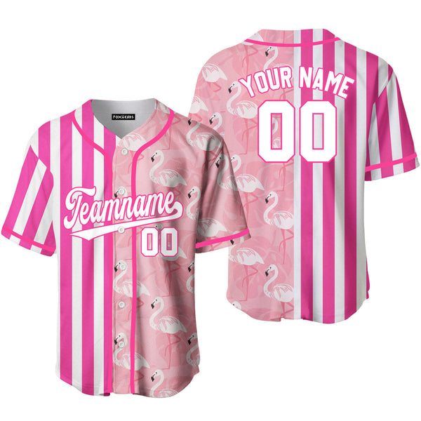 Custom Flamingo Pink Pinstripe White-Pink Split Fashion Baseball Jerseys For Men & Women