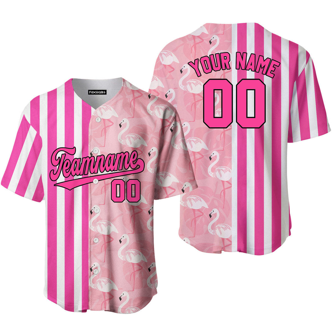 Custom Flamingo Pink Stripe Pink-Black Split Fashion Baseball Jerseys For Men & Women