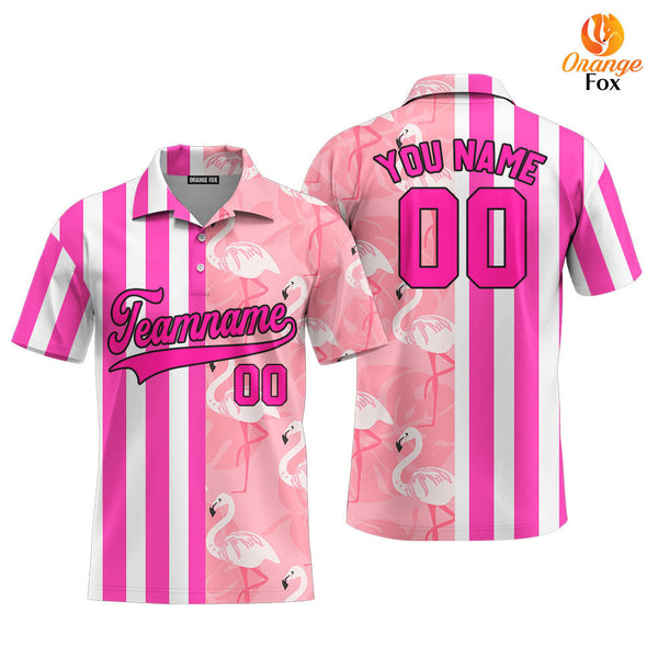 Custom Flamingo Pink Stripe Pink-Black Split Fashion Custom Polo Shirt For Men