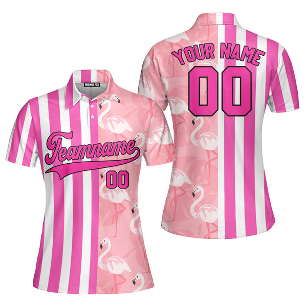 Custom Flamingo Pink Stripe Pink-Black Split Fashion Custom Polo Shirt For Women