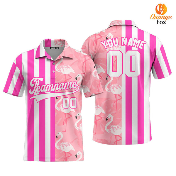 Custom Flamingo Pink Stripe White-Pink Split Fashion Custom Polo Shirt For Men