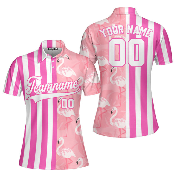 Custom Flamingo Pink Stripe White-Pink Split Fashion Custom Polo Shirt For Women