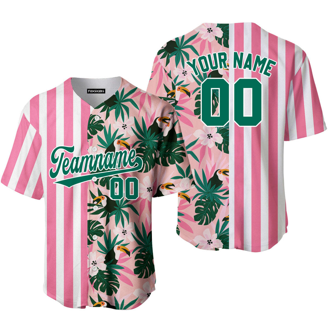 Custom Floral Pink Pinstripe Green-White Split Fashion Baseball Jerseys For Men & Women