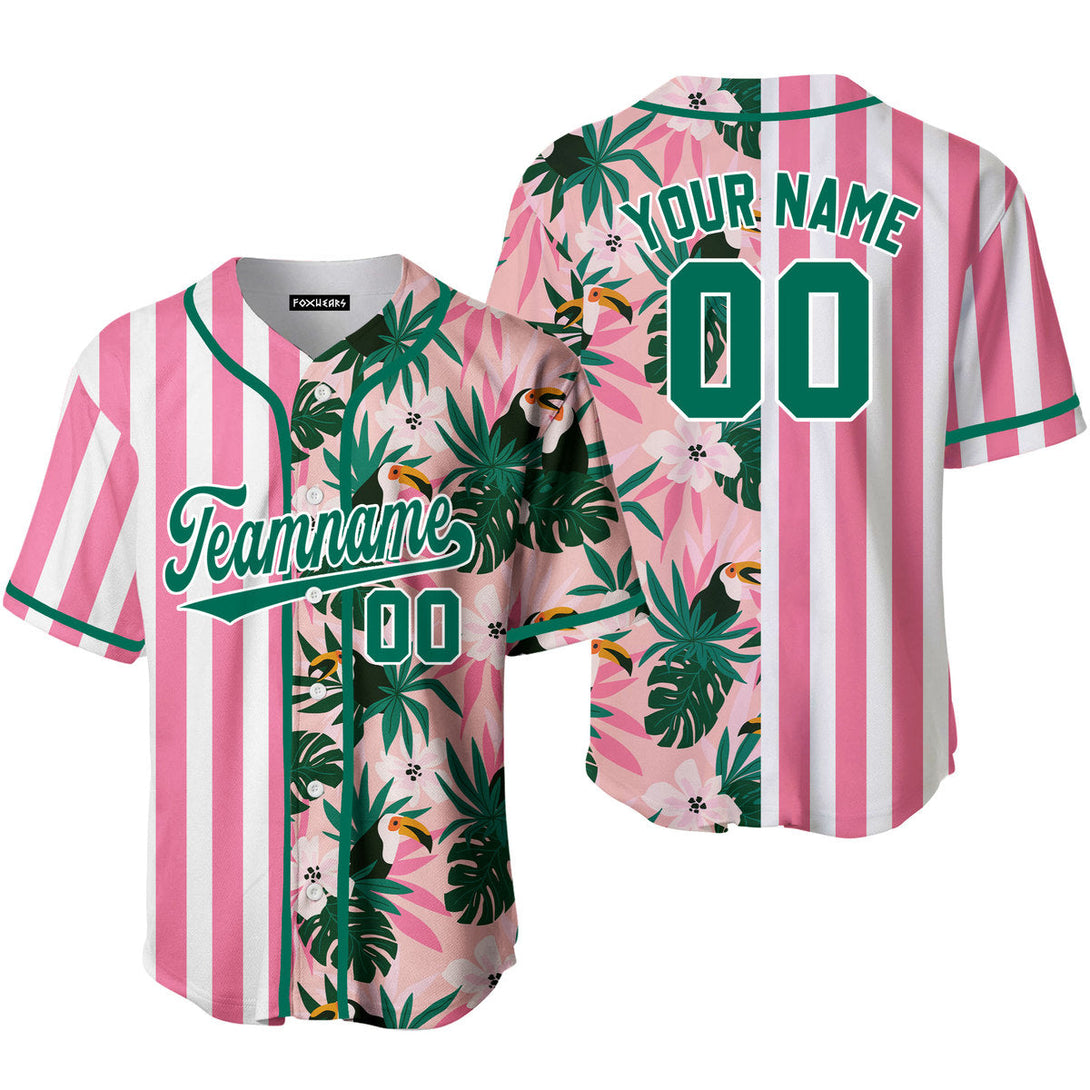 Custom Floral Pink Pinstripe Green-White Split Fashion Baseball Jerseys For Men & Women