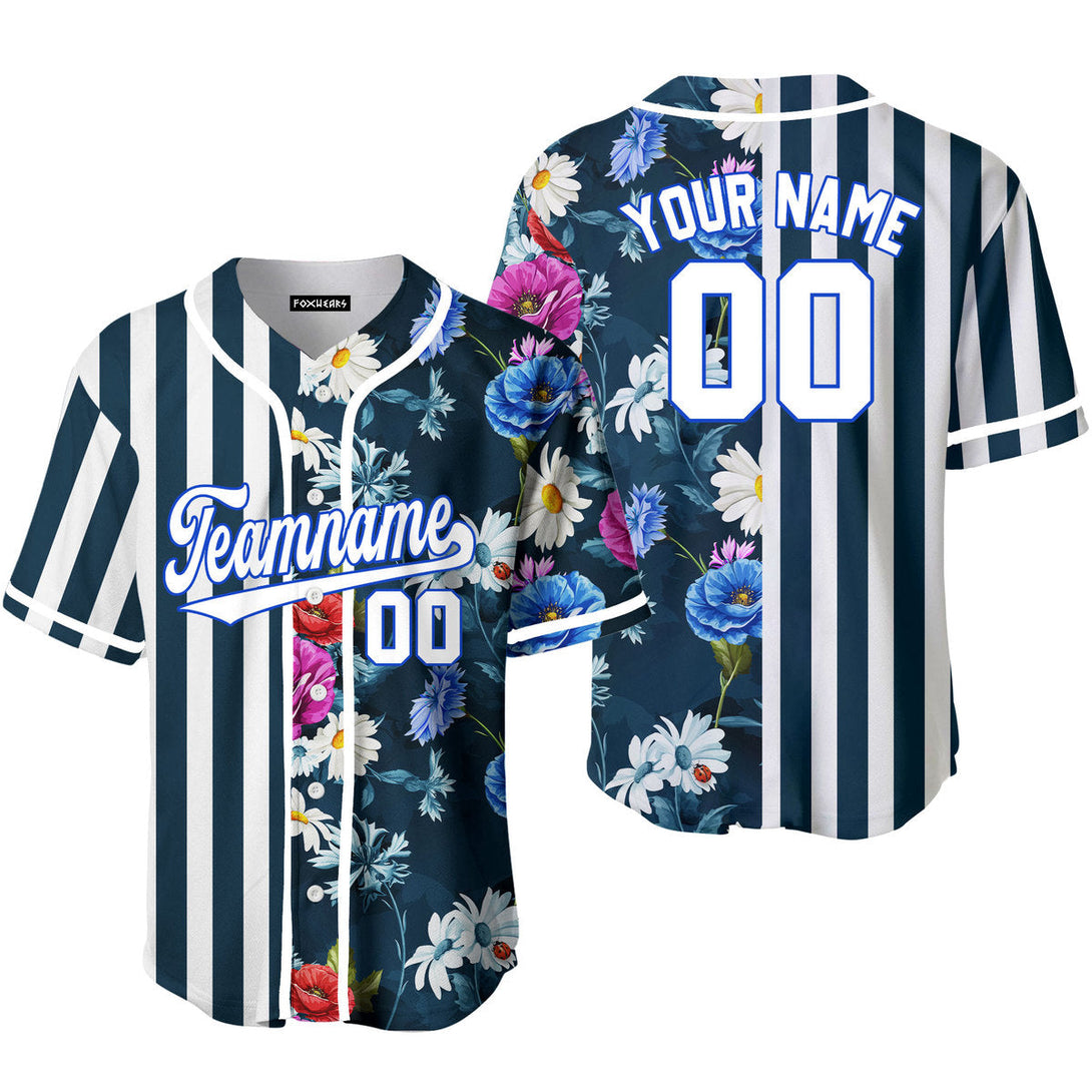 Custom Floral Teal Pinstripe White-Blue Split Fashion Baseball Jerseys For Men & Women