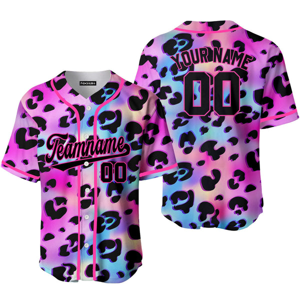 Custom Galaxy Leopard Pattern Black Pink Custom Baseball Jerseys For Men & Women
