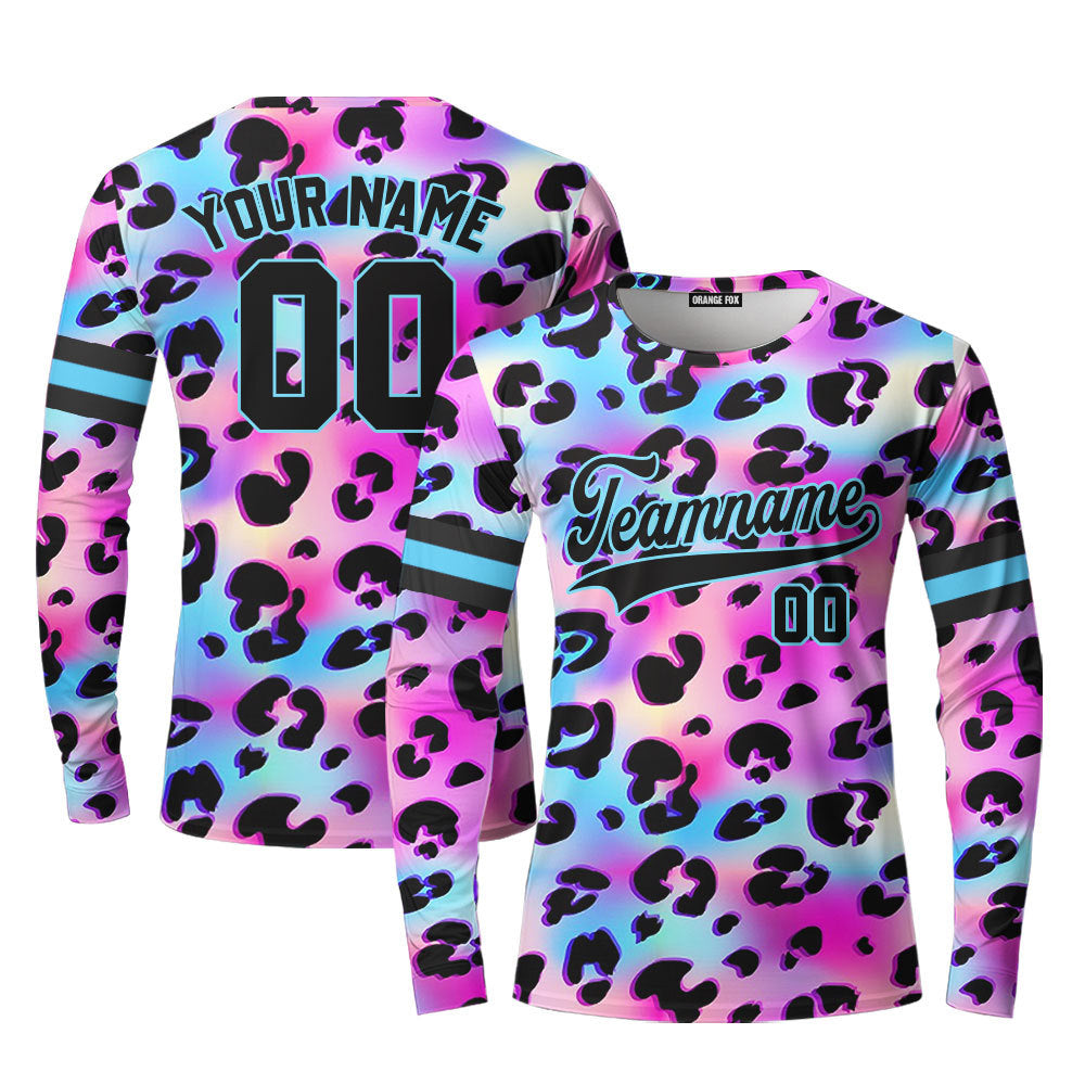 Custom Galaxy Leopard Pattern Black Pink Custom Long Sleeve T-Shirt For Men & Women