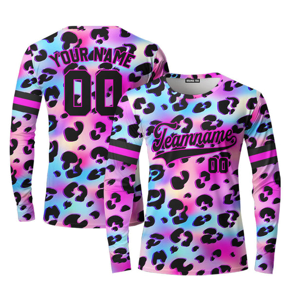 Custom Galaxy Leopard Pattern Black Pink Custom Long Sleeve T-Shirt For Men & Women