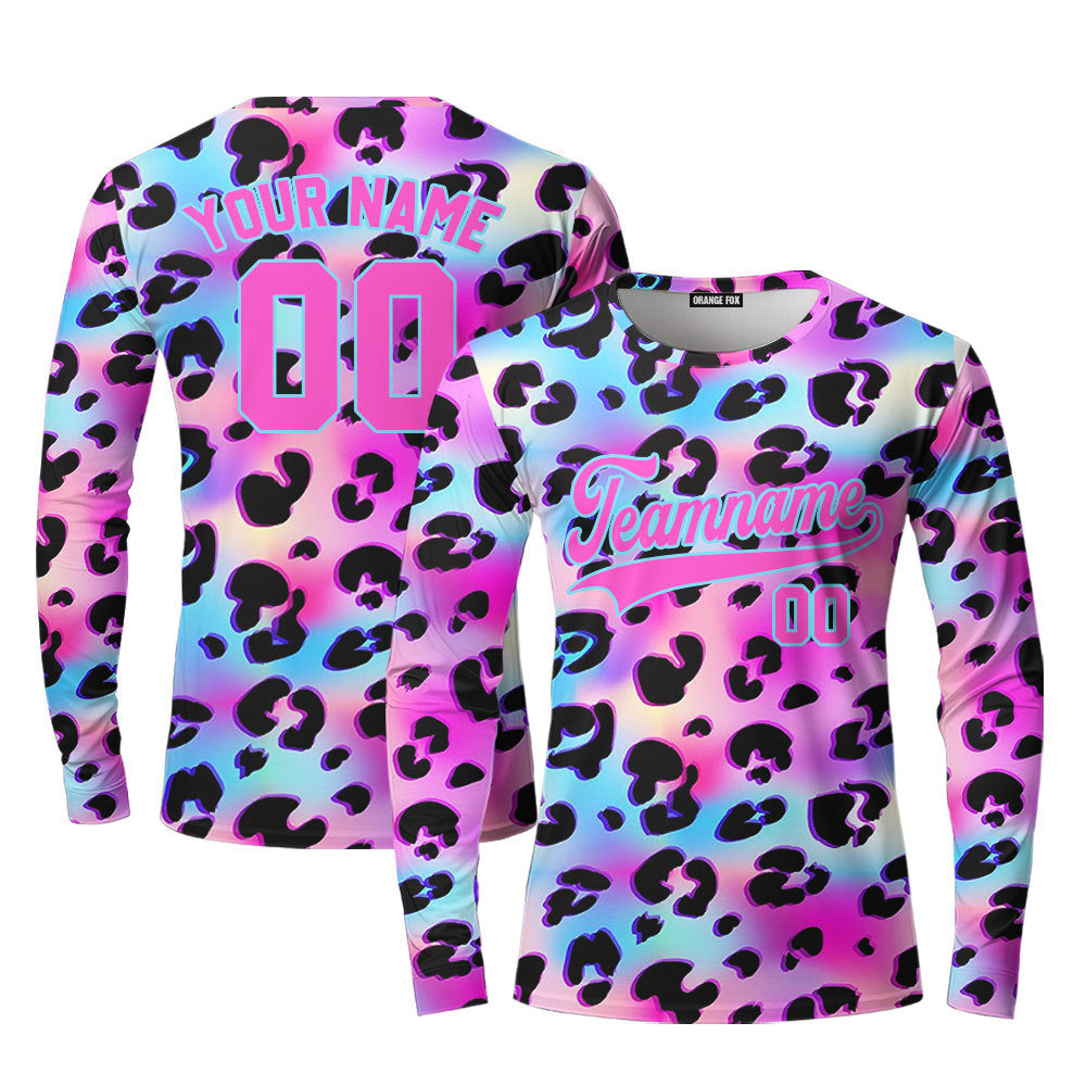 Custom Galaxy Leopard Pattern Pink Light Blue Custom Long Sleeve T-Shirt For Men & Women